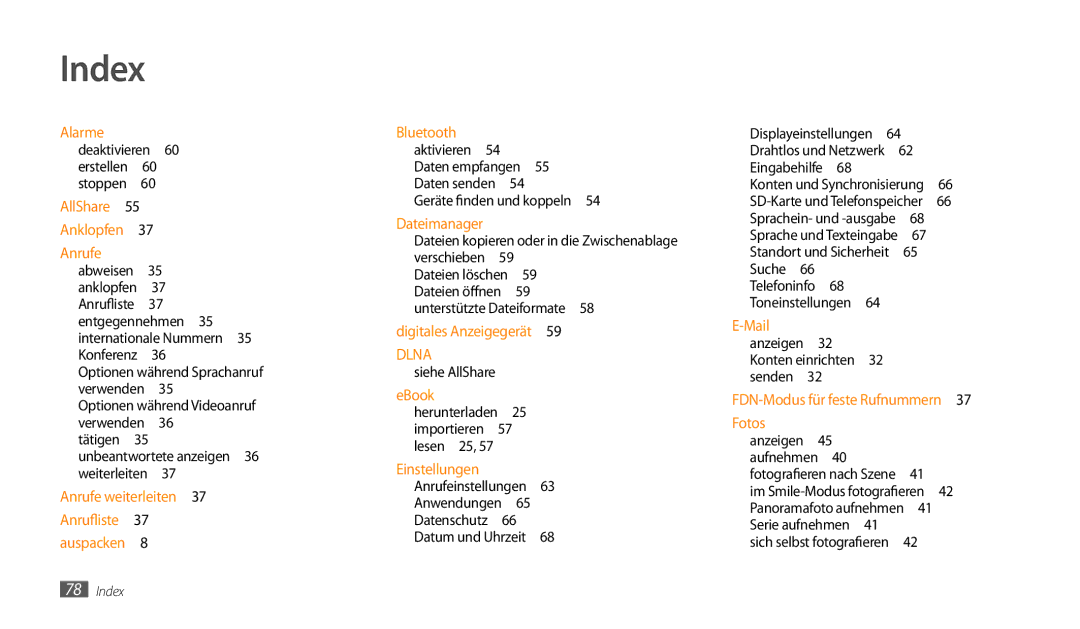 Samsung GT-P1000CWAVIA, GT-P1000CWAVD2, GT-P1000CWDDBT manual Index, Unbeantwortete anzeigen 36 weiterleiten , Datenschutz  